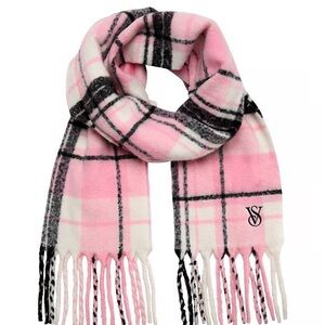 Victoria's Secret Pink and Black Plaid Plush Scarf